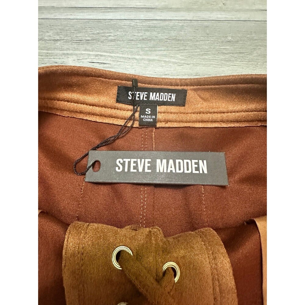 Steve Madden Brown Fringe Suede-Look Lace-Up Shorts S - Picture 7 of 11